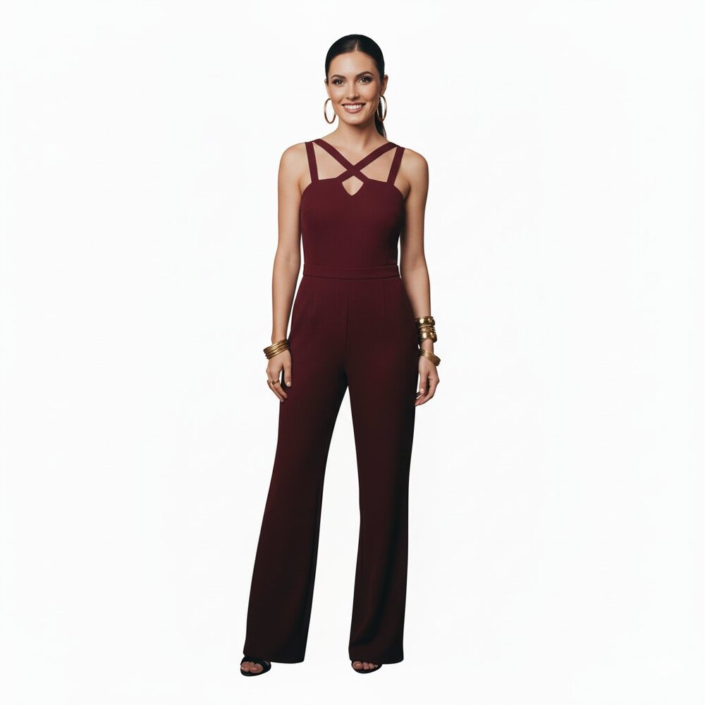 EXPRESS Red Wide Leg Jumpsuit Size 2 V-Neck Party
